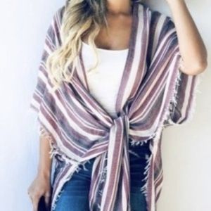 **FREE GIFT** Fringed Stripe Kimono